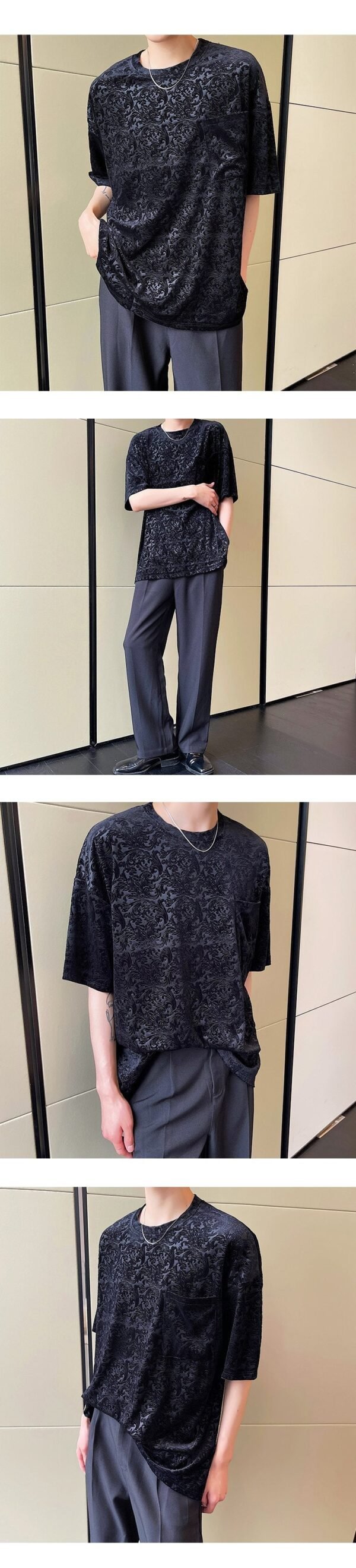 A452--6133--P55 P55 New Velvet Jacquard Round Neck T-shirt In Summer