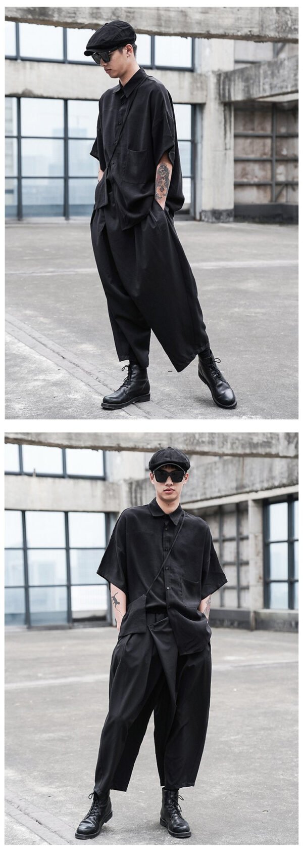 Dark Japanese Style Loose Pleated Straight Tube Men's Casual Pants