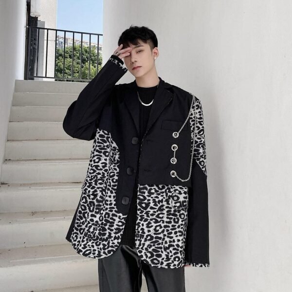 P1351226 Retro Leopard Print Stitching Suit Design Sense of Personality Niche Suit Men's Trend