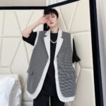 KK1631/P150 Lattice Stitching Contrast Color Fake Two-piece Vest
