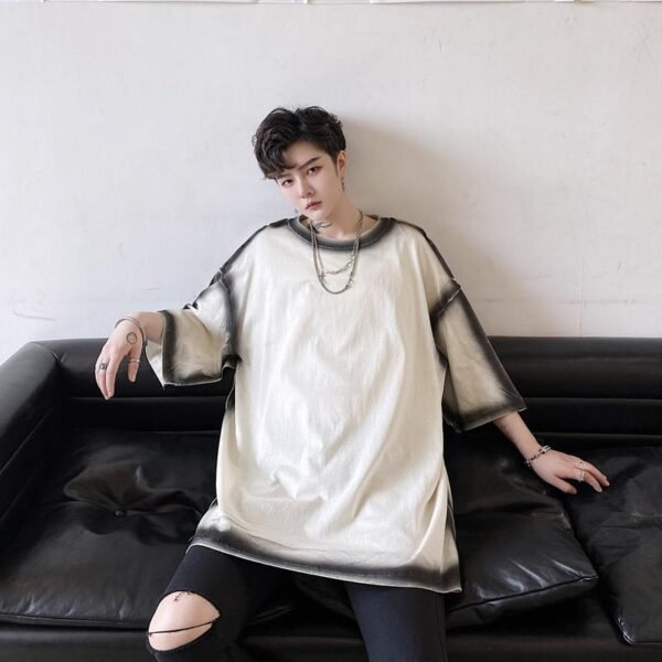 KK1411/P65 Stroke Pattern Print Loose Short Sleeve T-Shirt