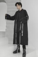 Men's Tide Long Windbreaker Jacket Long Coat Drawstring Jacket