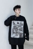 Kk1525 Animal Alphabet Print Men's Solid Color Loose Thick Sweater