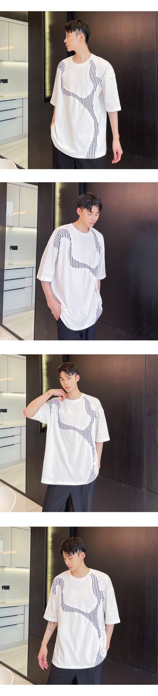 A452--6121--P55 New Summer Fashion Stitching Round Neck T-shirt