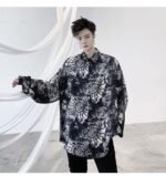 KK1499 Tie Geometric Pattern Print Men's Loose Long-sleeved Shirt