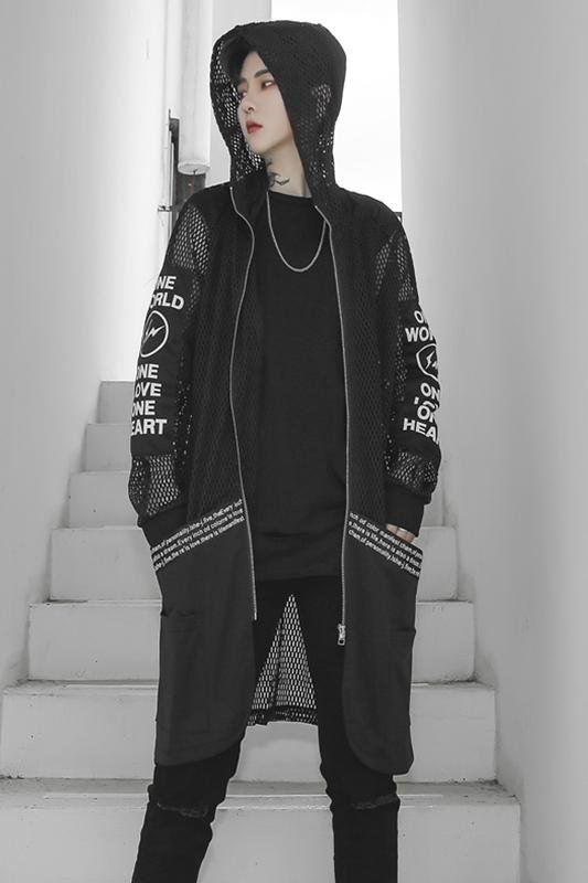 Fashion Streetwear Mesh Cardigan Mesh Jacket Loose Cardigan