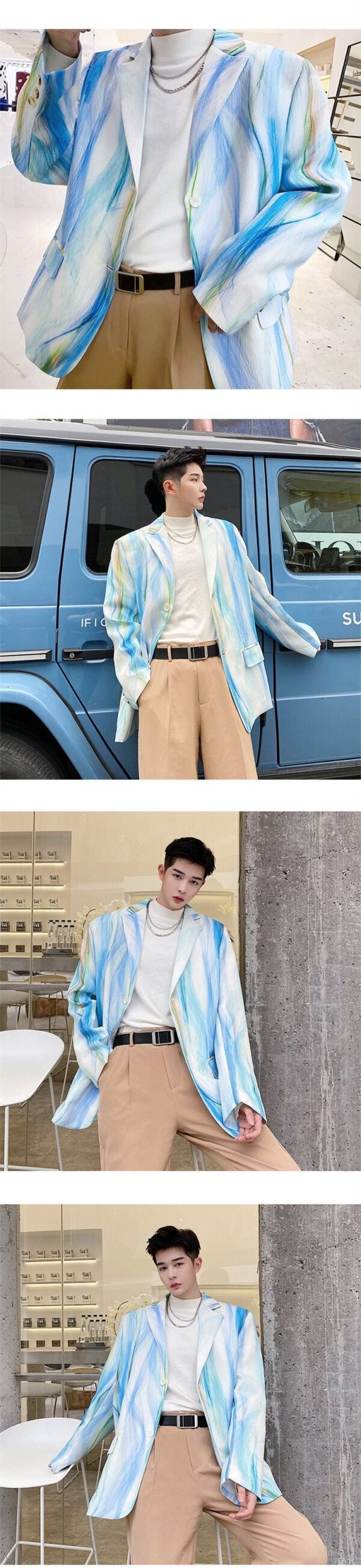 Retro Chinese Fashion Tie Dye Printing Casual Suit Autumn Blazers