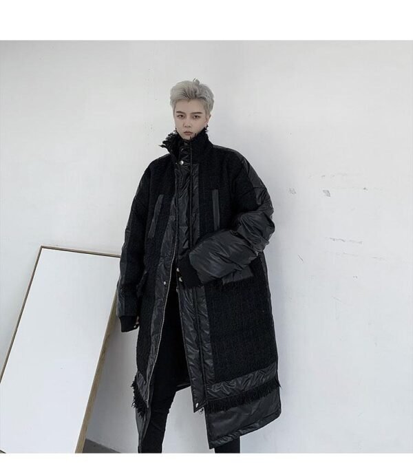 KK1308P235 Winter Style Splicing Small Fragrance Fabric Stand-up Collar Men's Mid-length Cotton Jacket