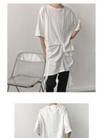 YM83 P45 Asymmetrical Round Neck Casual Solid Color T-shirt