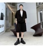 KK1614/P125 Solid Color Crumpled Lapel Shorts Suit