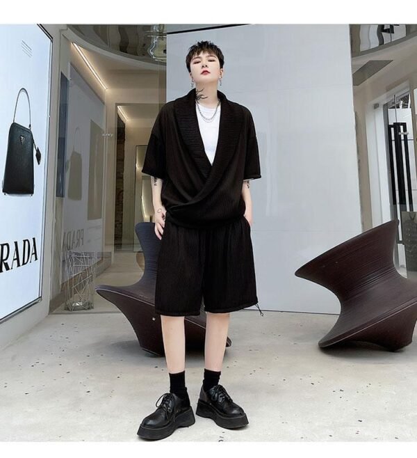 KK1614/P125 Solid Color Crumpled Lapel Shorts Suit