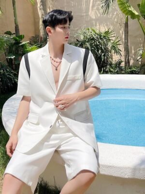 H1209 P140 Black and White Stitching Suit Jacket