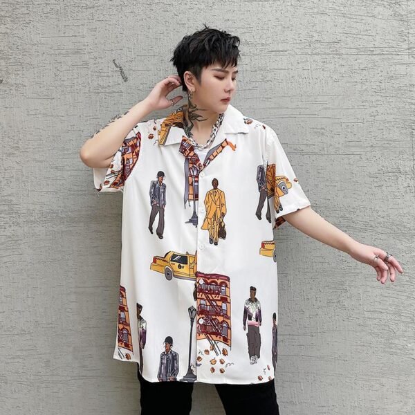 8062-P48 Neutral Print Loose Short Sleeve Shirt