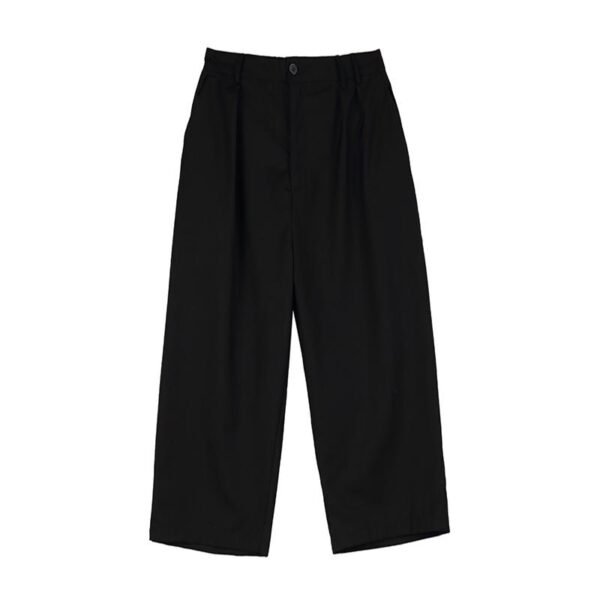 H1023P68 Dark Black Loose-fitting Wide-legged Pants Mini Straight Pants Design Tide