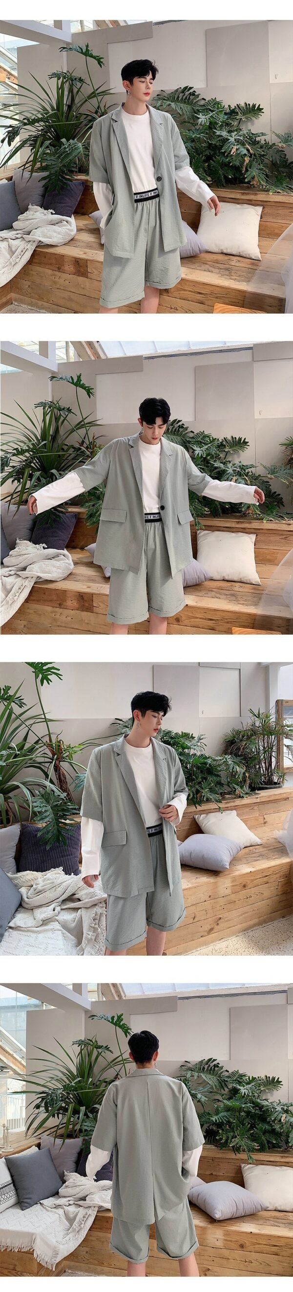 9043-P115 Personality Olive Green Retro Temperament Fashionable Casual Suit