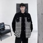 P115 Fashionable Plaid Panel Personalized Raw Edge Cutting Design Fashionable Jacket