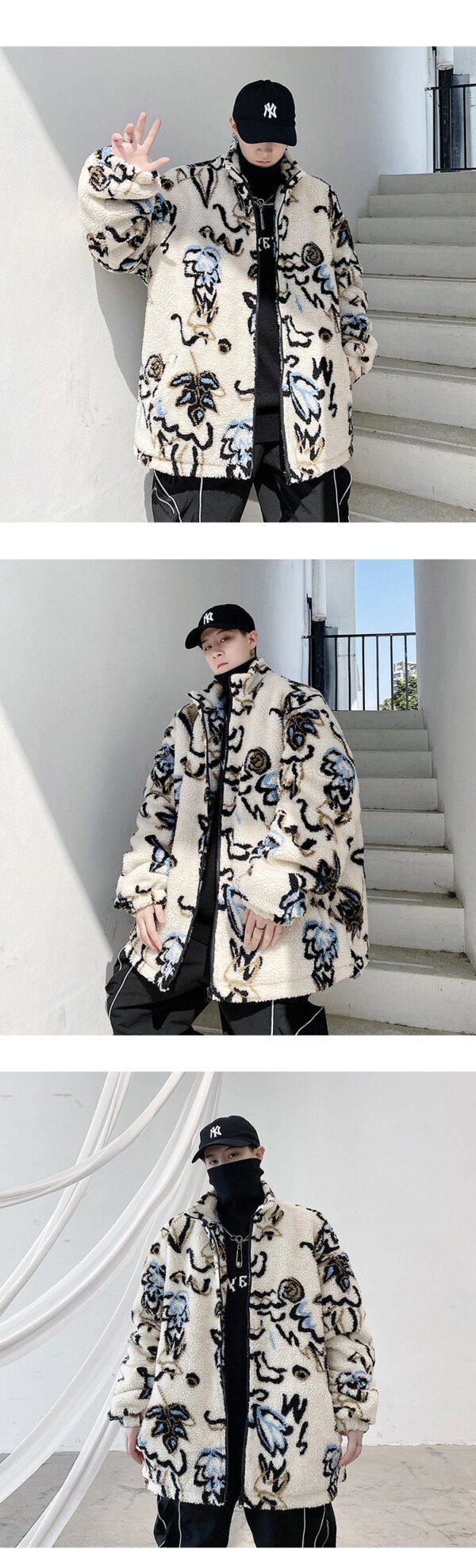 KK390 Personality Printed Lamb Wool Quilted Jacket