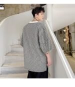 KK1658/P60 Geometric Pattern V-Neck Pullover Loose T-shirt