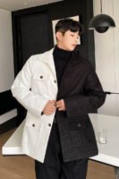 P135 Thick Color Matching Suit Jacket Men