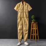 Summer Fashion Men's Short Sleeve One Piece Suit Plus Size Casual Leggings Performance Suit Men's and Women's One Piece Overalls