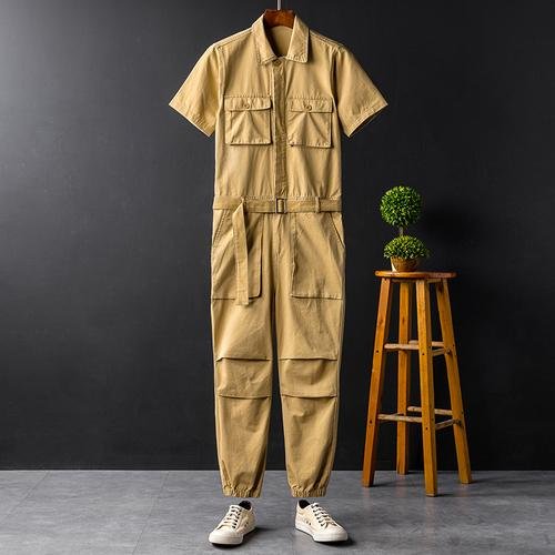 Summer Fashion Men's Short Sleeve One Piece Suit Plus Size Casual Leggings Performance Suit Men's and Women's One Piece Overalls