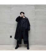 KK1284 Collar Dark Upper and Lower Fabric Large Pocket Men's Long Windshield Jacket