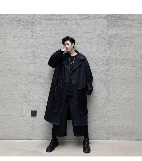 KK1284 Collar Dark Upper and Lower Fabric Large Pocket Men's Long Windshield Jacket