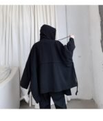 Dark Large Pocket Bat Sleeve Loose Hooded Trench Coat