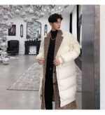 KK864P235 Winter Plaid Collar Fake Two-piece Design Men's Mid-length Cotton Jacket