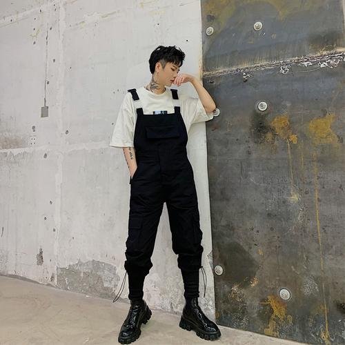 Mens Fashion Carhartt Overalls Black Cargo Dungarees