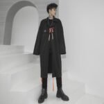 Streetwear Long Black Cardigan Windbreaker Jacket for Men