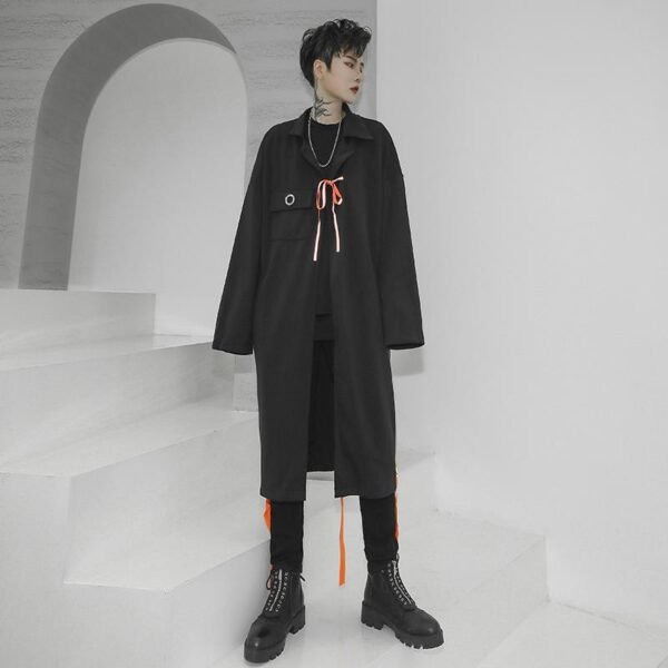 Streetwear Long Black Cardigan Windbreaker Jacket for Men