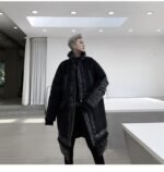 KK1308P235 Winter Style Splicing Small Fragrance Fabric Stand-up Collar Men's Mid-length Cotton Jacket