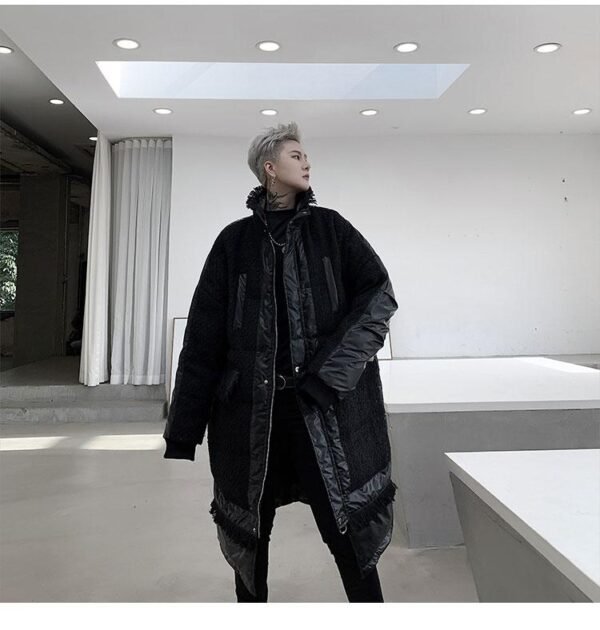 KK1308P235 Winter Style Splicing Small Fragrance Fabric Stand-up Collar Men's Mid-length Cotton Jacket