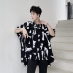 KK1686/P75 Geometric Pattern Drop Shoulder Raglan Sleeve Round Neck T-shirt