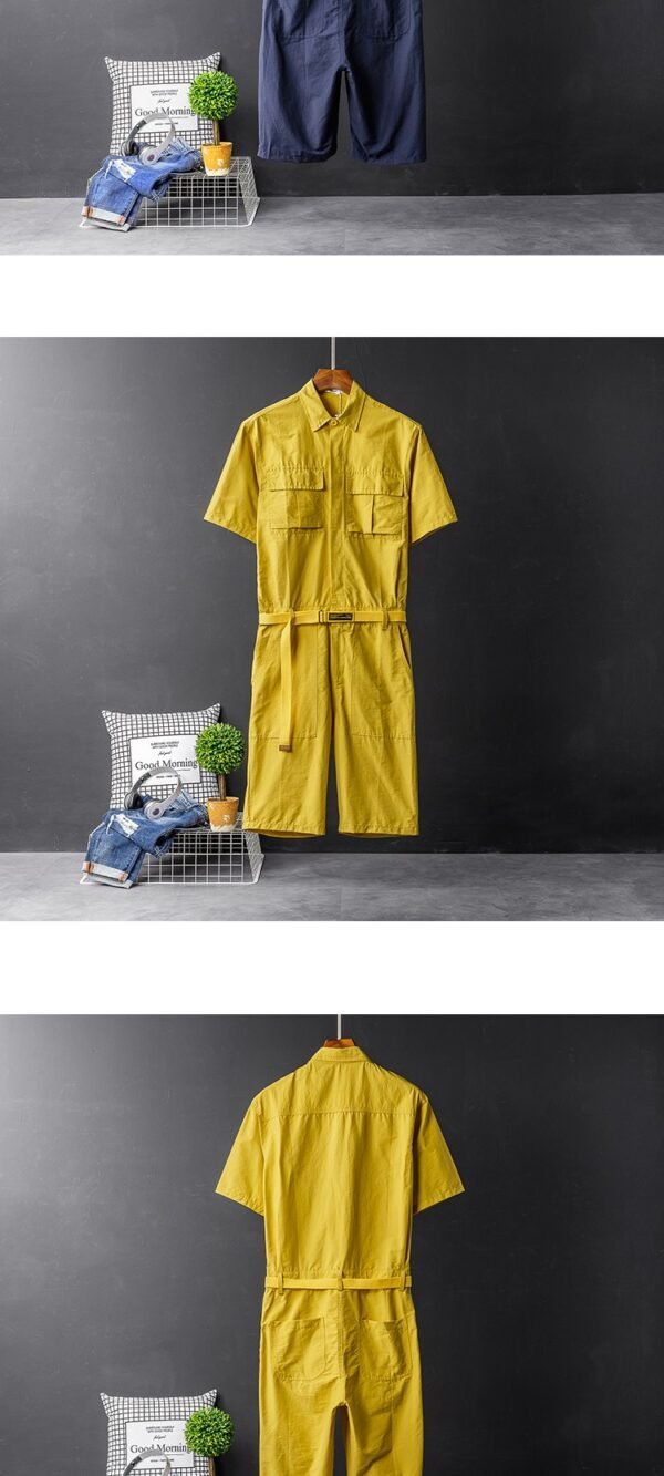 Korean Version of The British Body Suit Men's Summer Short-sleeved Shirt Jumpsuit
