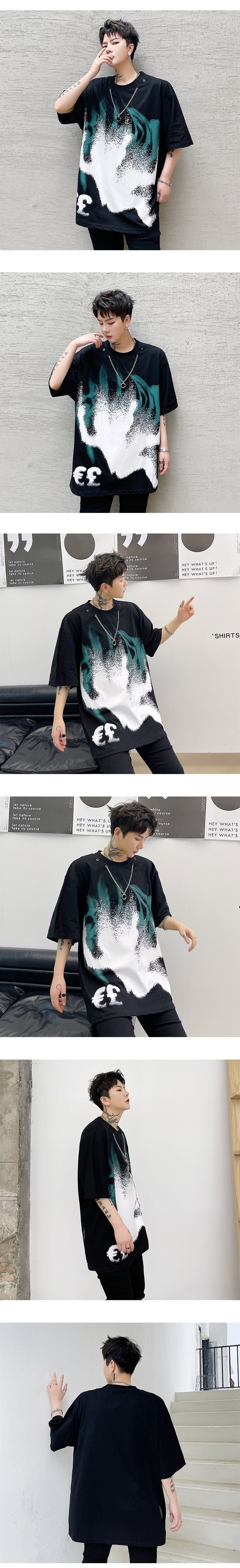 Ct109-p75 Chain Decoration Casual Loose T-shirt