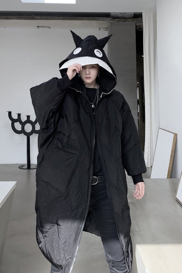 KK1300P210 Winter Contrast Color Double-hat Design Men's Loose Mid-length Cotton Coat