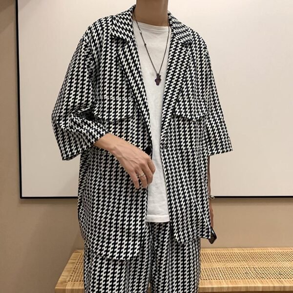 Houndstooth Shirt Shorts Two-piece Suit Men