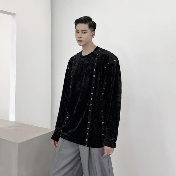 A345-1301-P80 Dark Black Jacket Male Wide Loose Korean Version Diamond Velvet Woven Ribbon