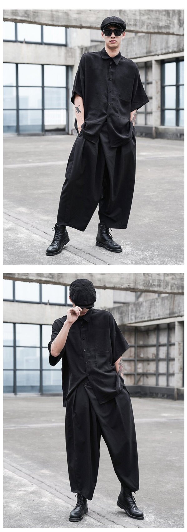 Dark Japanese Style Loose Pleated Straight Tube Men's Casual Pants