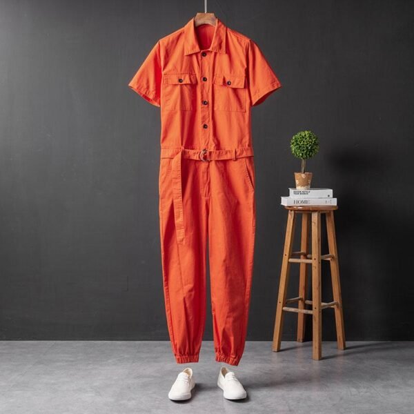 Summer Fashion Men's Short Sleeve One Piece Suit Plus Size Casual Leggings Performance Suit Men's and Women's One Piece Overalls