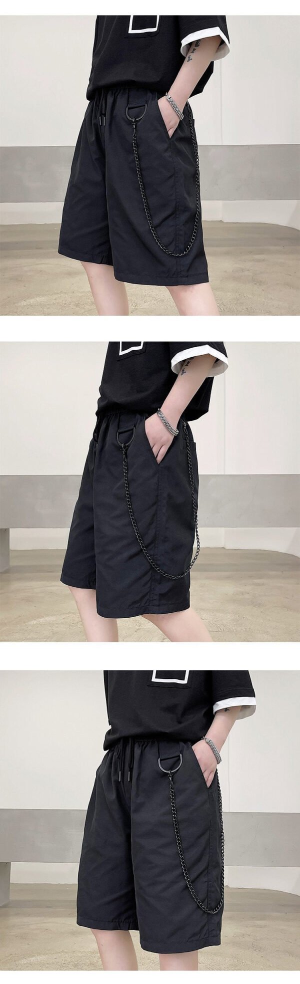 H1202 P75 Dark Black Ins Casual Beach Pants