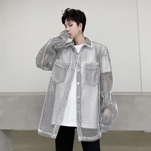 KK1662/P115 Mesh Hollow Edging Solid Color Loose Sunscreen Windbreaker Jacket