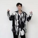 CS16-P70 Niche Design Long-sleeved Black and White Floral Shirt