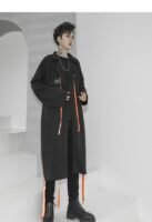 Streetwear Long Black Cardigan Windbreaker Jacket for Men