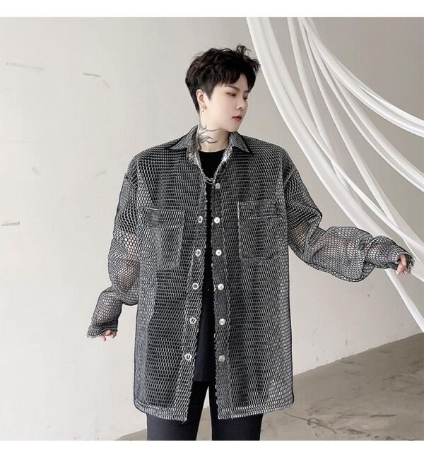 KK1662/P115 Mesh Hollow Edging Solid Color Loose Sunscreen Windbreaker Jacket