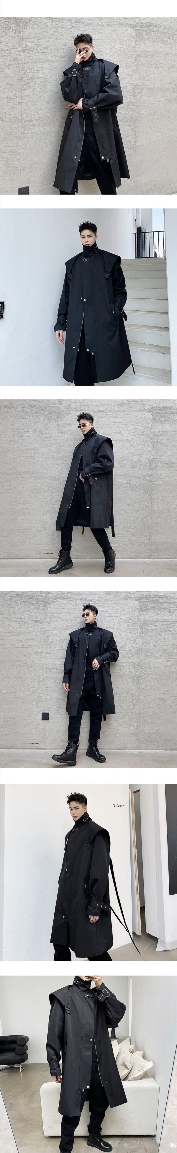 P160 Dark Black Men's Windbreaker Mid-length Jacket Men