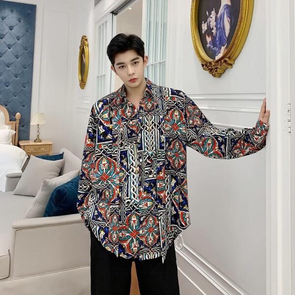 Homemade Lazy Style Retro Personality Totem with Loose Long-sleeved Shirt