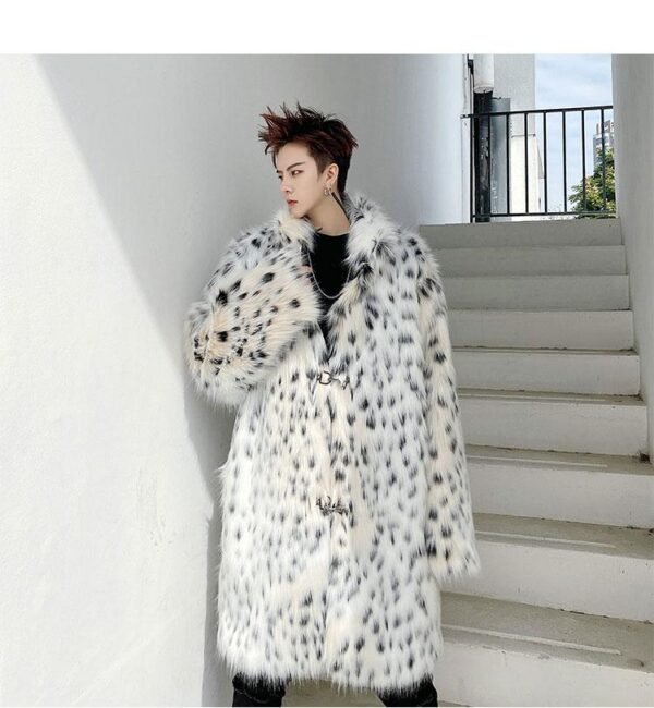 F425P185 Winter Long Windbreaker Hair High End Men and Women Stand Collar Leopard Print Thickened Coat